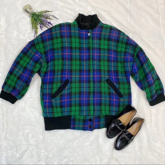VINTAGE One of a Kind Plaid Wool Bomber Jacket - Picture 2 of 9